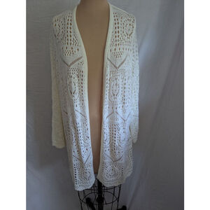Chelsea & Theodore Cream Open Knit Long Cardigan Women's Size 1X Open Front Boho